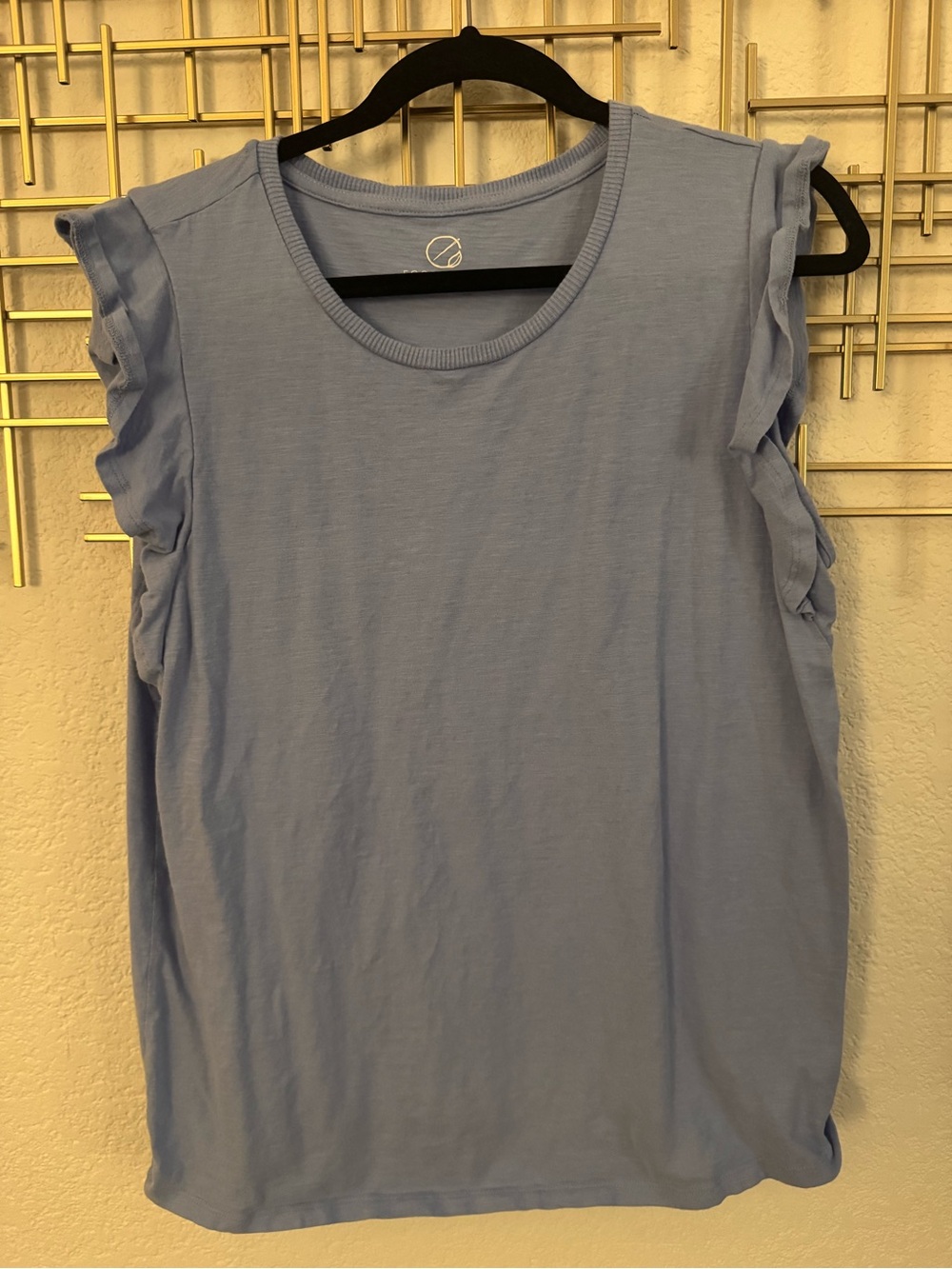 Sleeveless Ruffle-Trim Tank Top in Light Blue